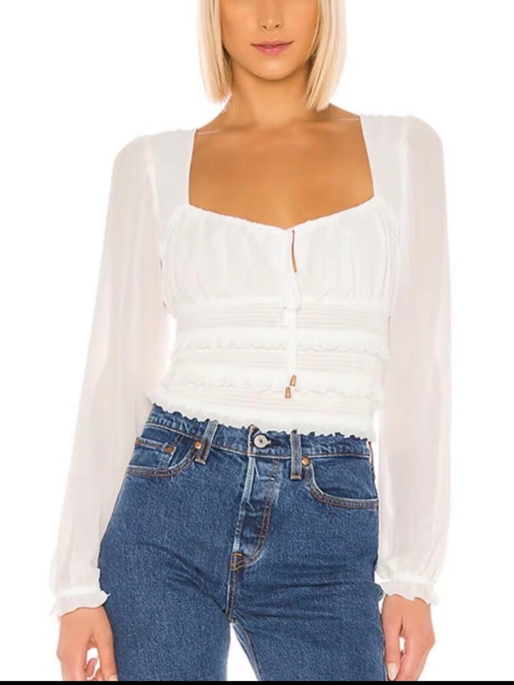 Free People White Boho Gathered “Lolita” Blouse, Small